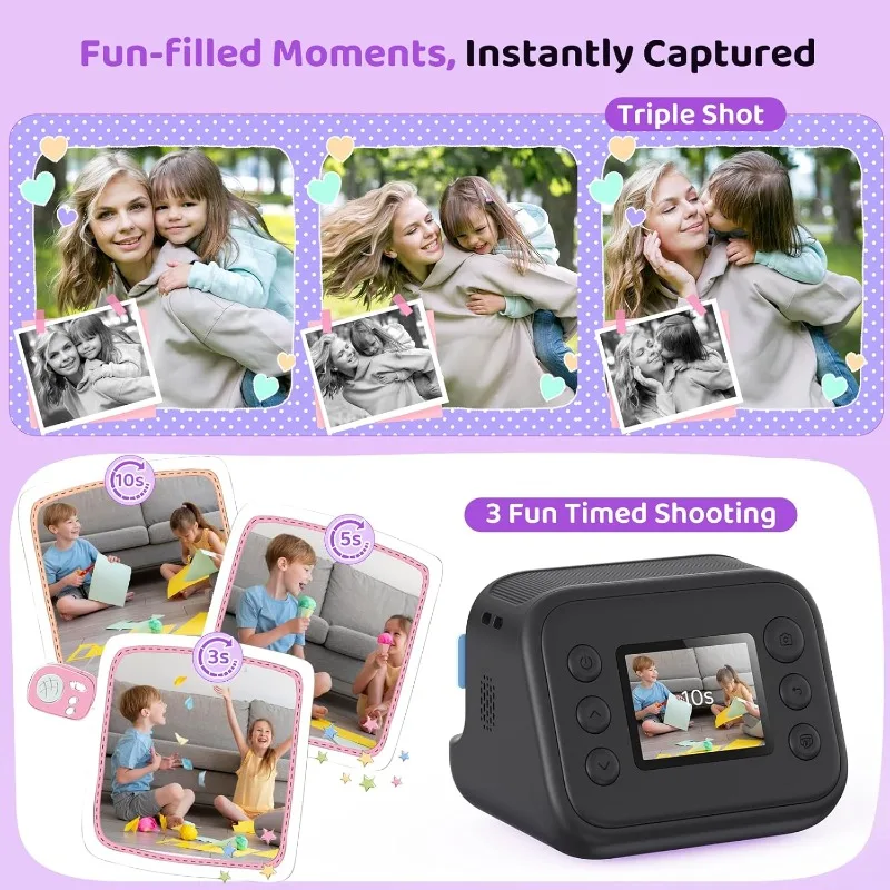 Instant Print Camera voor kinderen, verjaardagscadeaus voor meisjes en jongens van 3-12 jaar - 1080P videocamera voor kinderen, cadeaus voor vakanties