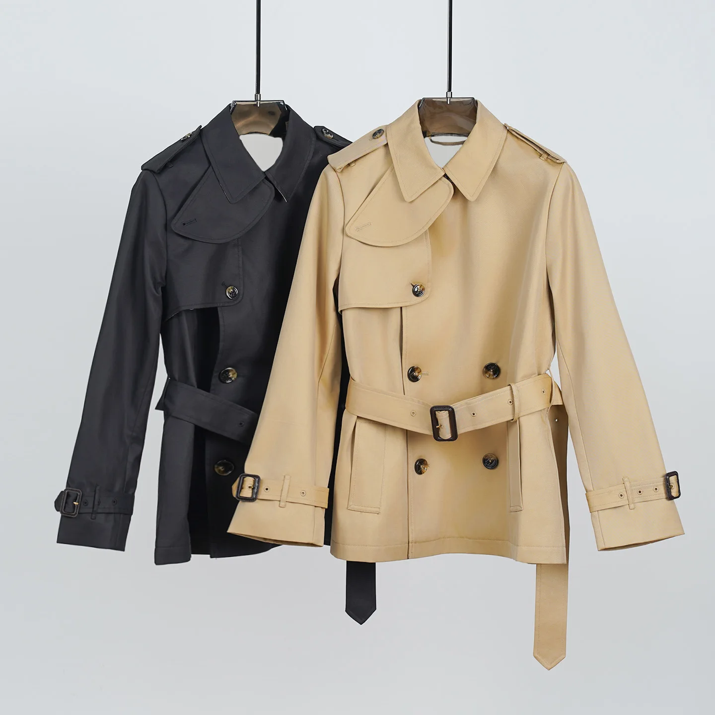 

Осень/зима модный классический двубортный короткий плащ в клетку из чистого хлопка с цветными блоками для женщин