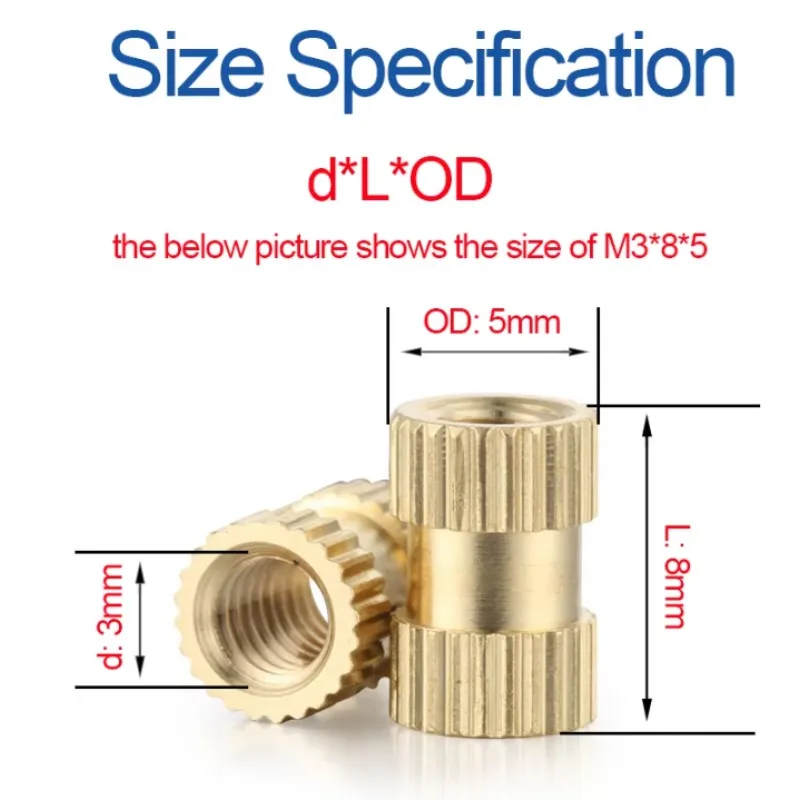 Brass Threaded Inserts Nut Kit M2M2.5M3M4M5M6M8M10 Hot Melt Heat Knurled Embed Injection Brass Insertnut For 3D Print Components