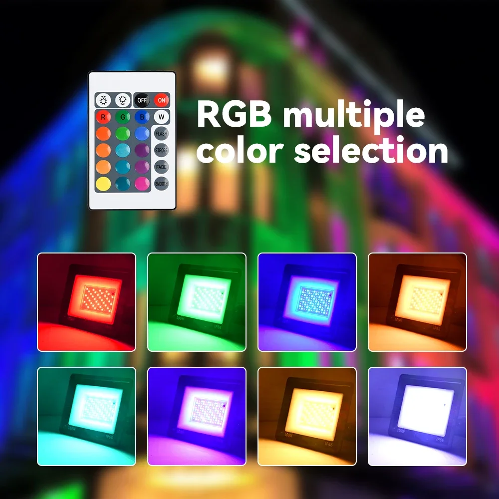 Reflector LED RGB para exteriores, iluminación cuadrada de jardín, impermeable IP66, CA 220V, 30W, 50W, 100W