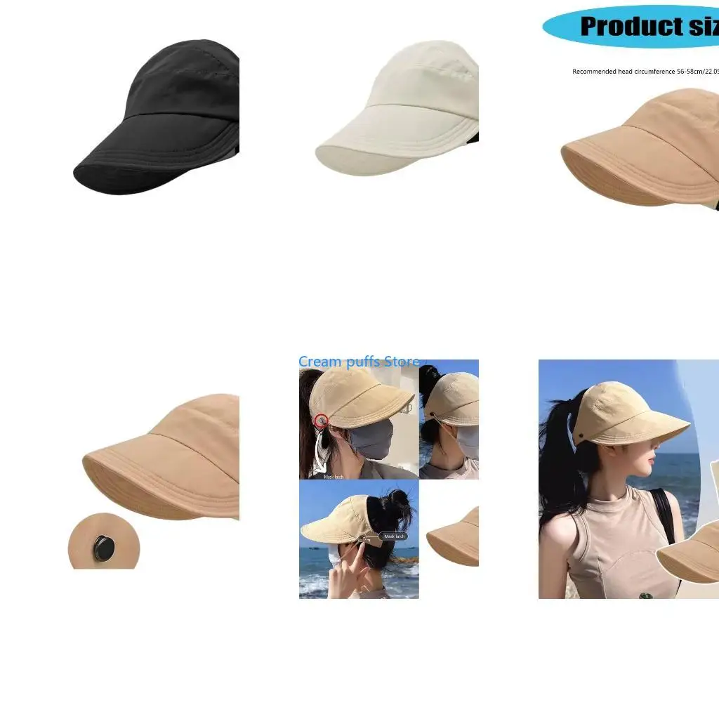 50LE Ponytail Sun Hat Quick Drying Hat Beach Vacation Hat Breathable Sunscreen Hat for Outdoor Activity and Sports