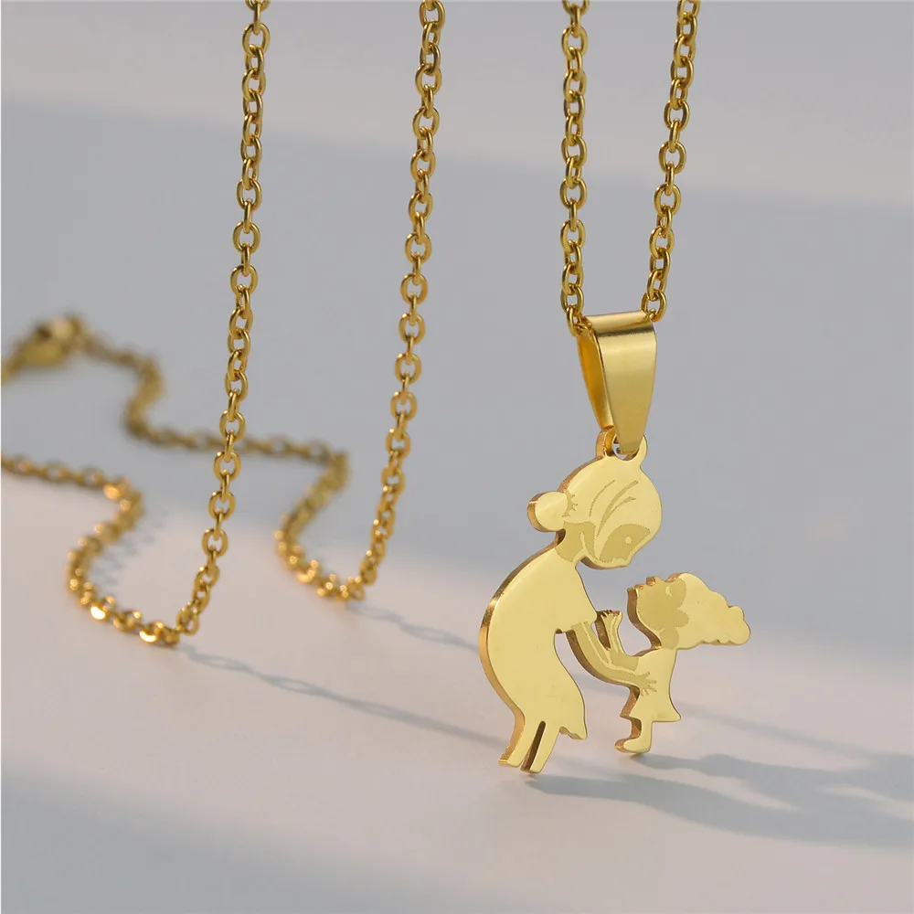 Custom Mother Baby Name Necklace for Women Stainless Steel Jewelry Gold Plated Nameplate Pendant Femme Mothers Wife Gift ﻿