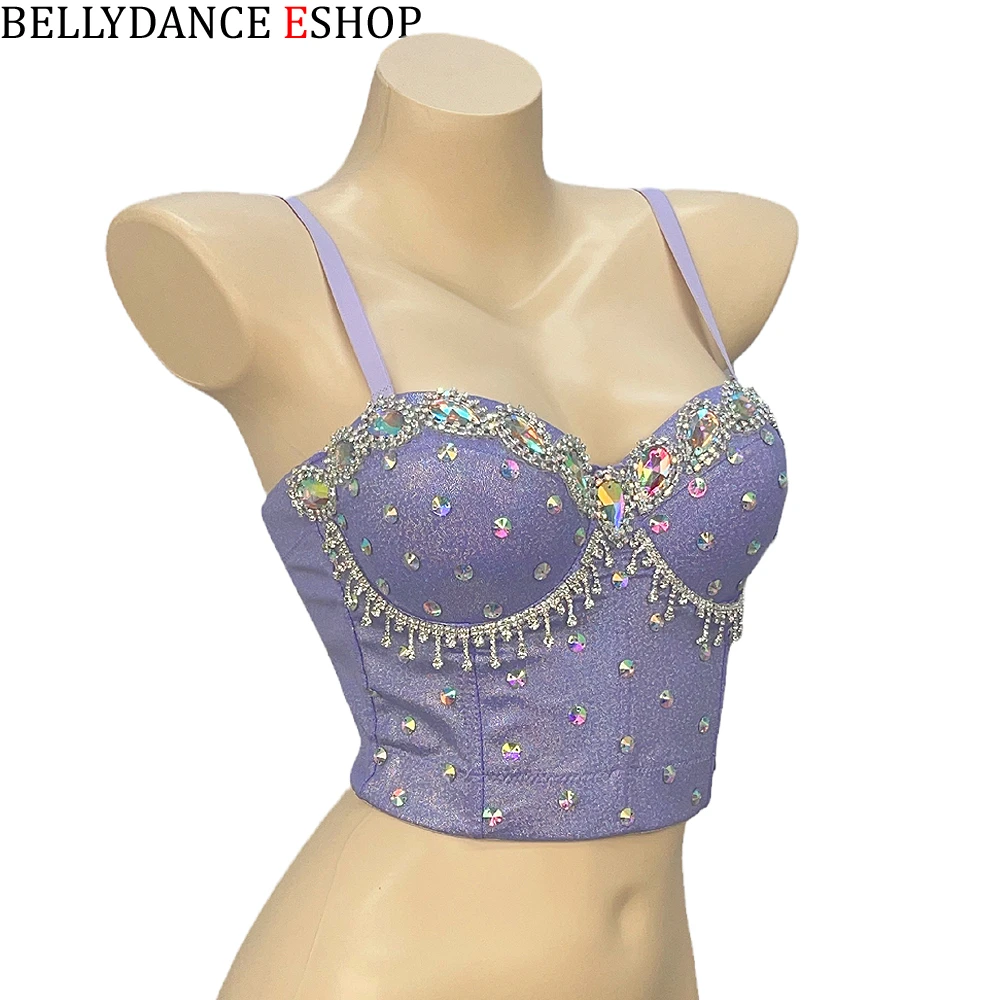 New Women\'s Nightclub Partywear Pole Dancing Costume Rave Bra Corset Top Camis Rhinestone Inlay Bras Crop Tops Women Push Up Bra