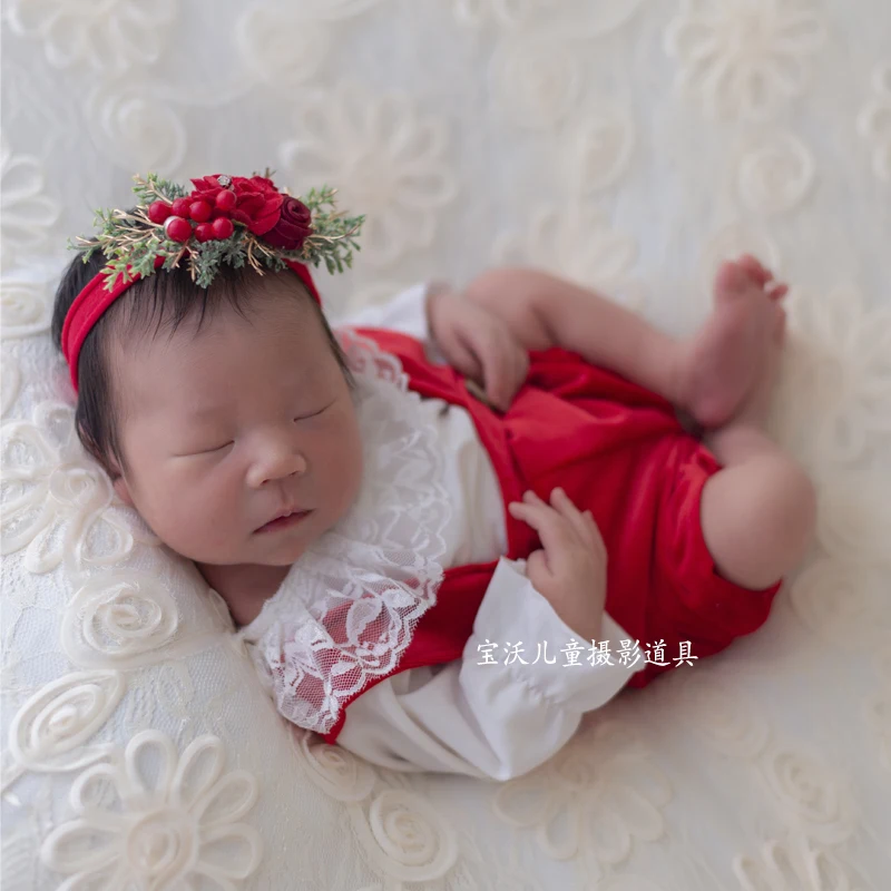 Newborn Floral Headband Jersey Flower Hairband Photo Shoot Cute Girl Baby Pearl Tieback Photography Props Headband