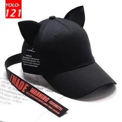 Boné de beisebol unissex com orelhas de gato, Cool Long Strap Cap, Streamer Cap, Punk e bonito, homens e mulheres, Brand Designer