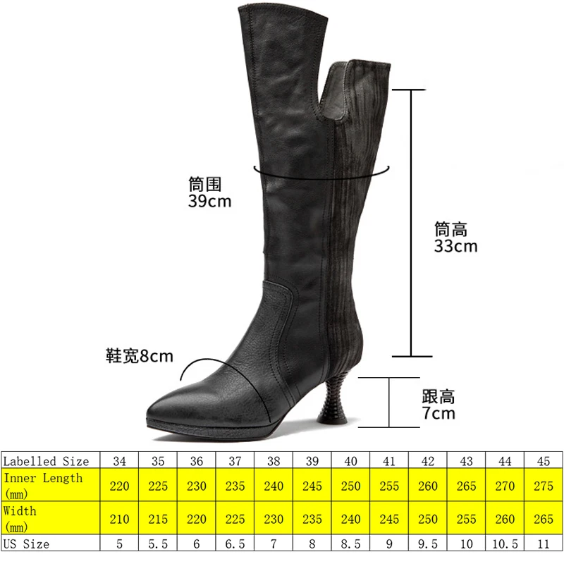 Koznoy 7cm Denim Genuine Leather Autumn Fashion Zip Knee High Booties Spring Heels Boots Women Chimney Fashion 2023 Ladies Shoes