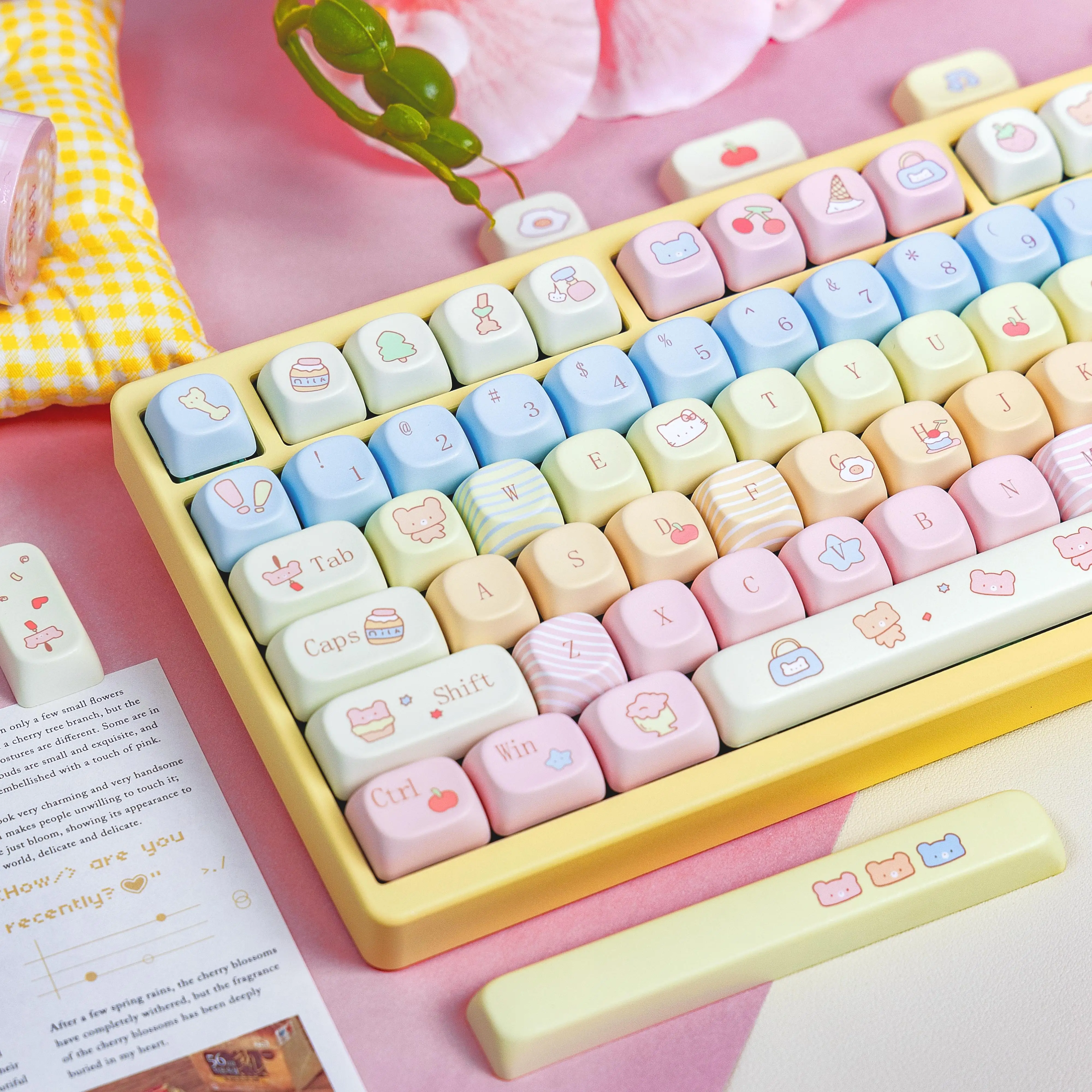 Bear Diary Theme MOA Keycap PBT Five-sided Heat Sublimation Cute Keycaps for Mechanical Keyboard Personalized Macaron Key Caps