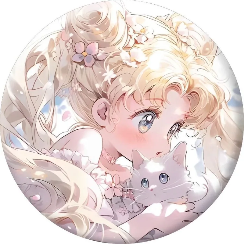 

Anime Kawai Sailor Moon Q version Moon Hare 58mm tinplate cartoon badge brooch schoolbag pendant accessories gift wholesale