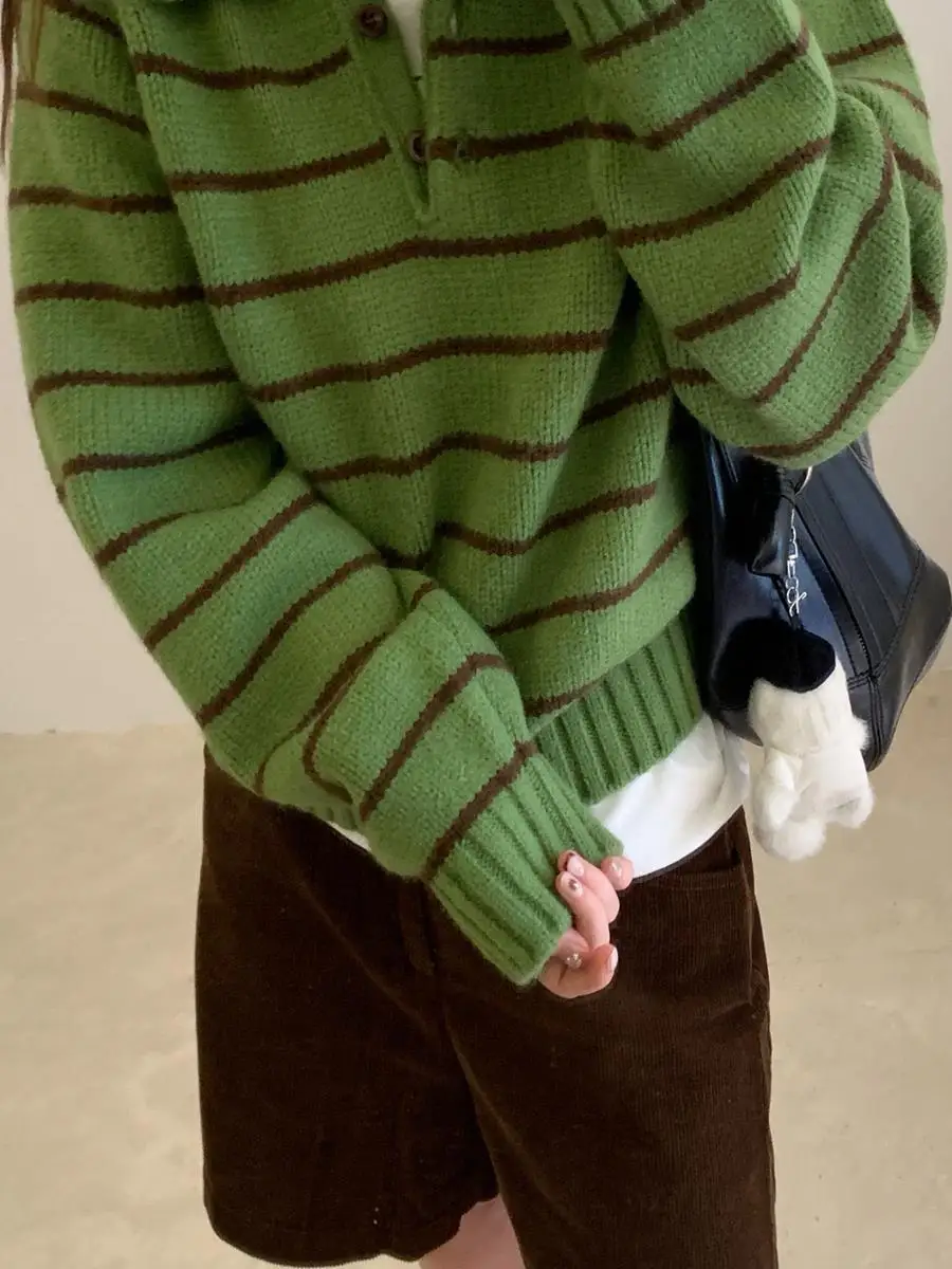 เสื้อกันหนาวผู้หญิงแบบมีฮู้ด ลายทาง ติดกระดุม ดีไซน์เกาหลี ให้ความอบอุ่น สไตล์น่ารัก ทันสมัย ช่วยให้ดูอ่อนวัย