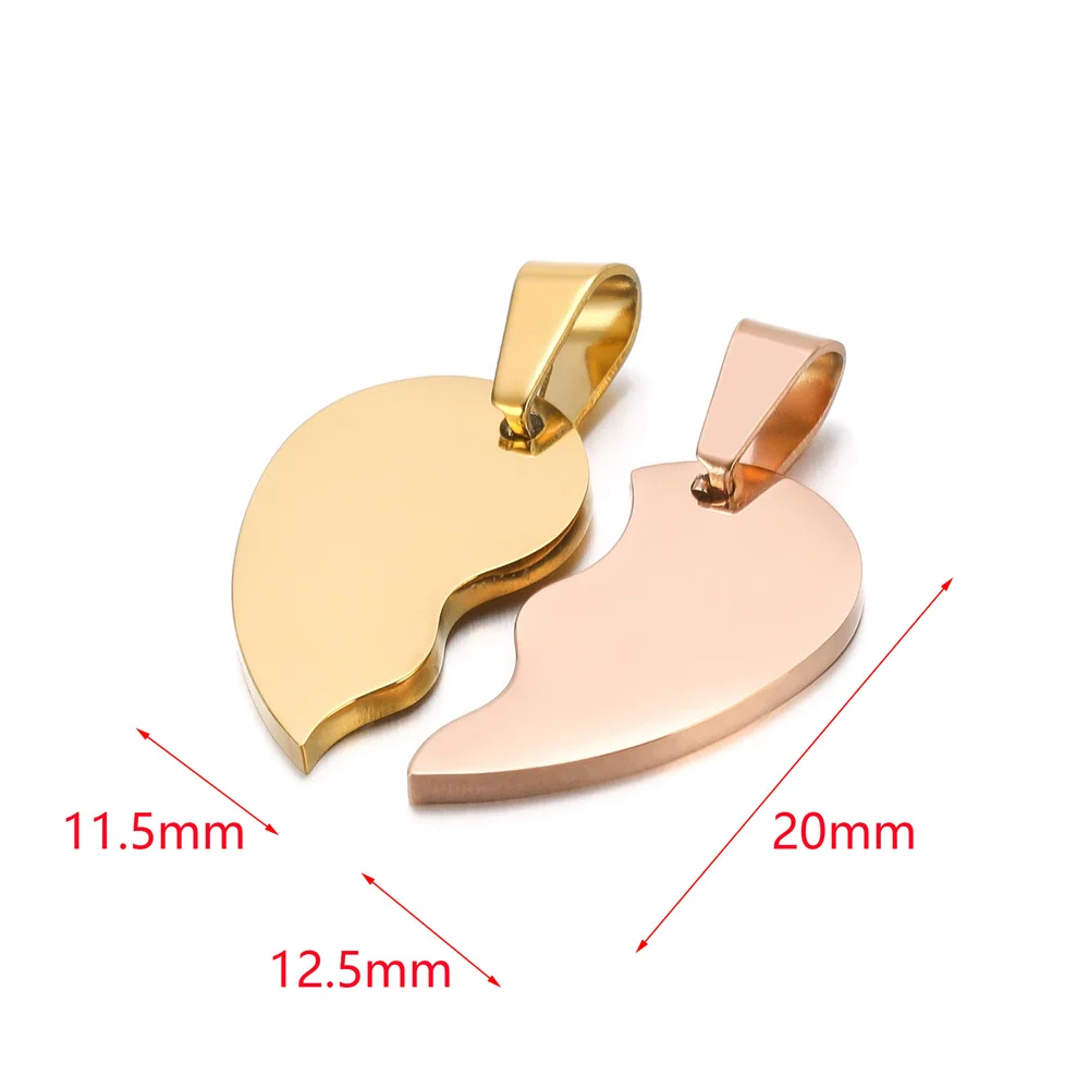 2Pairs/lot Couple Necklace Pendant Stainless Steel Gold Color Broken Heart Bracelet Charms Pendants for Jewelry Making DIY