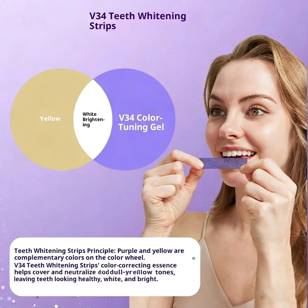 7pcs Purple Teeth Whitening Strips Professional Tooth Stain Removal Brighten Dental Bleaching Kit For Sensitive Teeth Oral Care