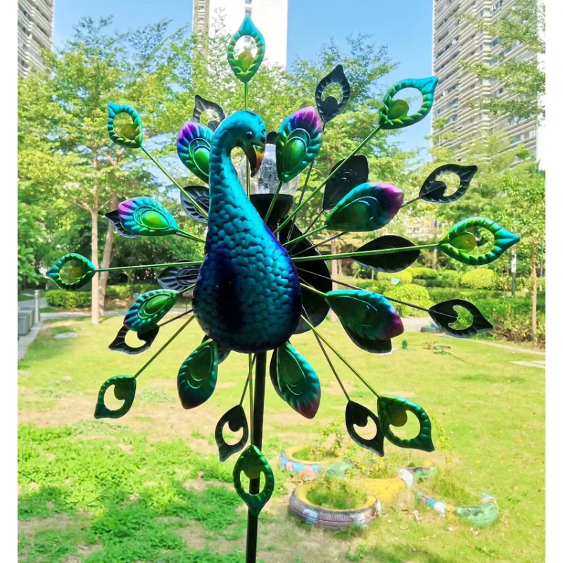 

Creative Iron Peacock Modeling Solar Decorative Lamps Rustic Outdoor Garden Floor Lamps Windmill Ambient Lights