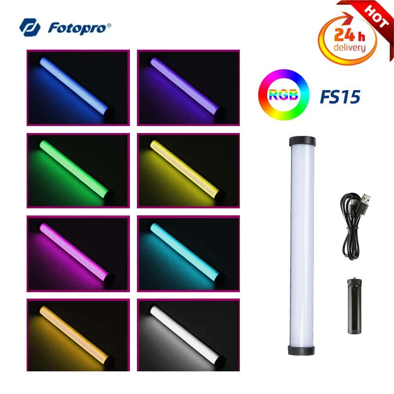 Fotopro FS15 RGB Tube Light batteria e magnete integrati con luce Video a LED a vite da 1/4 ''per l'illuminazione di prodotti fotografici da Studio