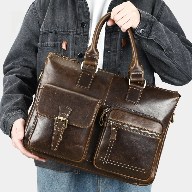 

Fall 2025 Masiwei Busin Briease Large Capaci Commuter Genuine Leather Handbag Men's Faion Suede Document Bag