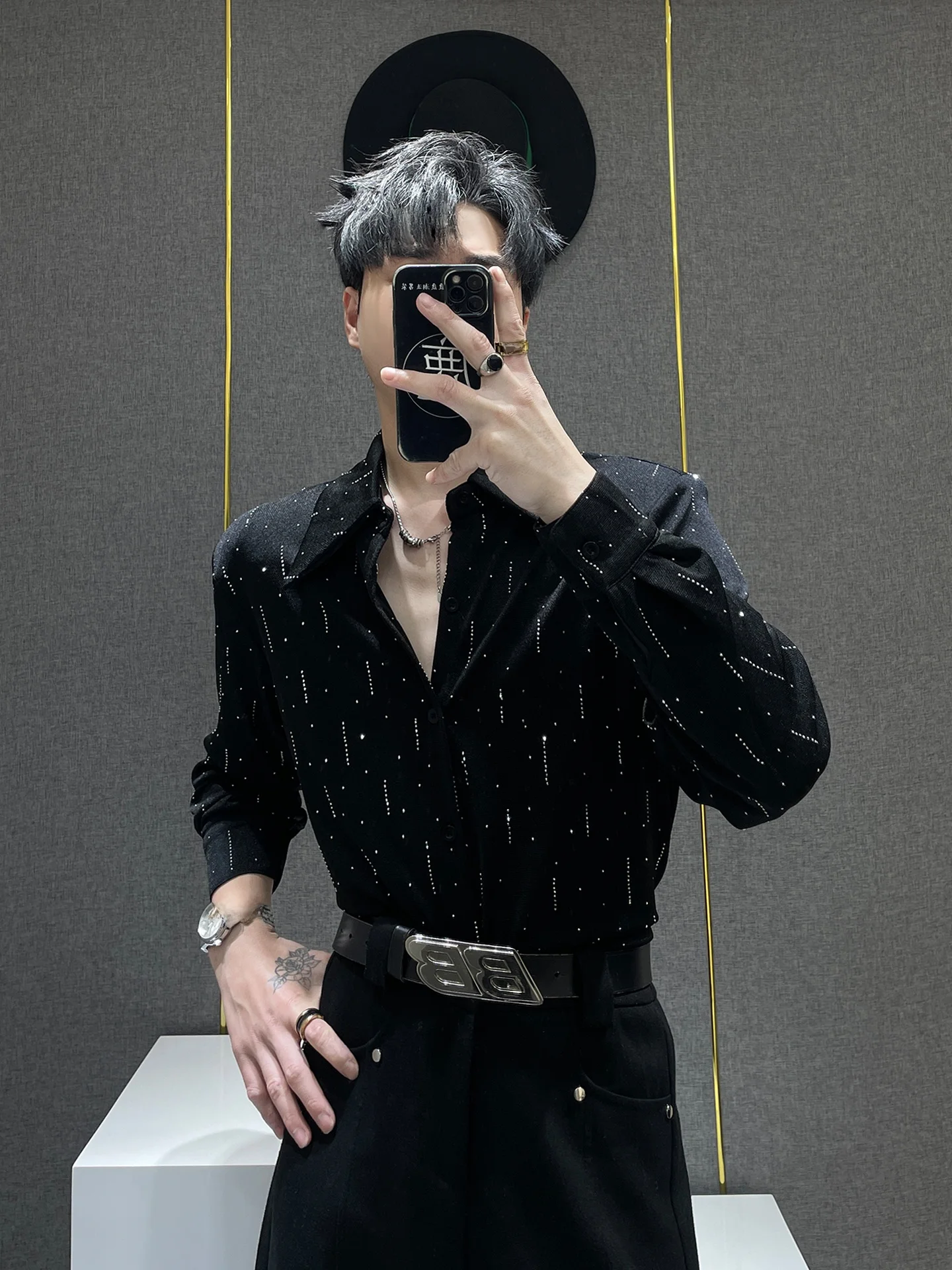 

Loose Fit Long Sve Men's Casual irt Star Pattern No Brand Registered Trademark Summer Season Non-iron Regular Length