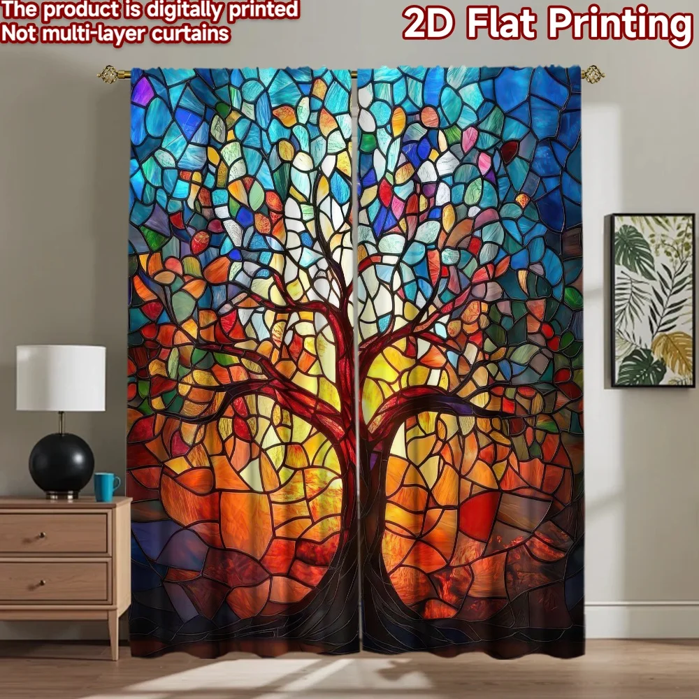 

1pc 2D flat Photography Backdrop Scene Tapestry Colorful Stained Tree 100% Polyester Festive Backdrops for Indoor celebrations