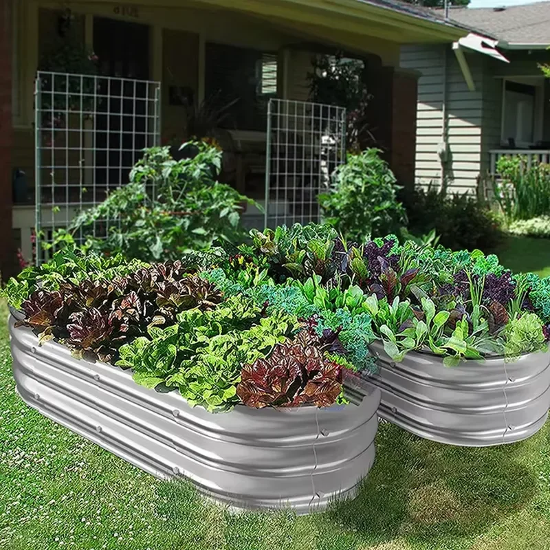for 8 Inch Tall 2 in 1 Galvanized Raised Garden Bed Kit Large Metal Oval Planter for Home with Flower Garden Bed Dropship