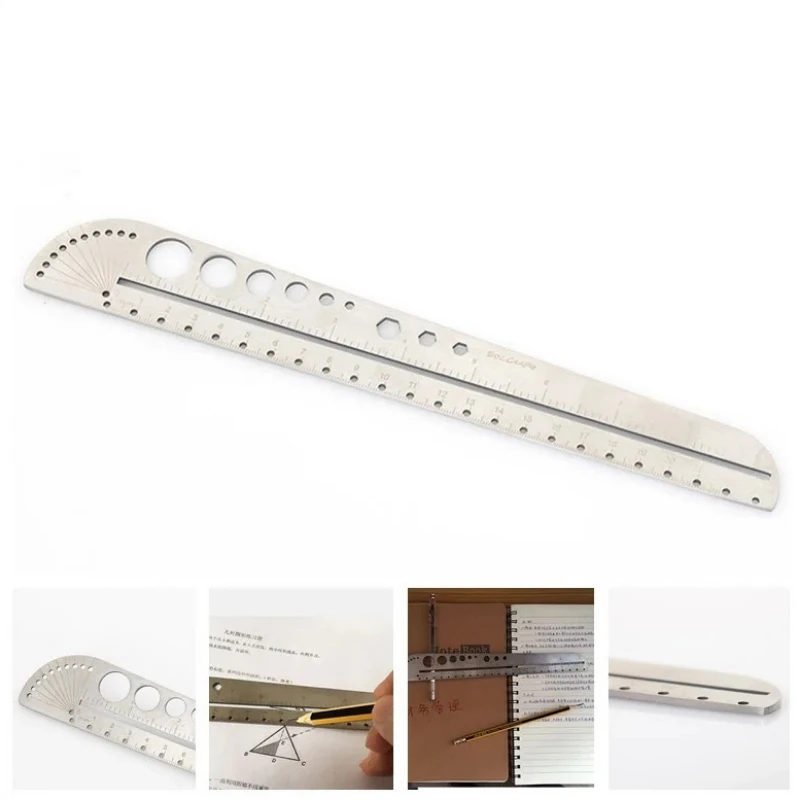 Multifunctional Stainless Steel Angle Protractor Ruler Degree Measuring Tool Kawaii School Supplies Stainless Steel Metal Ruler
