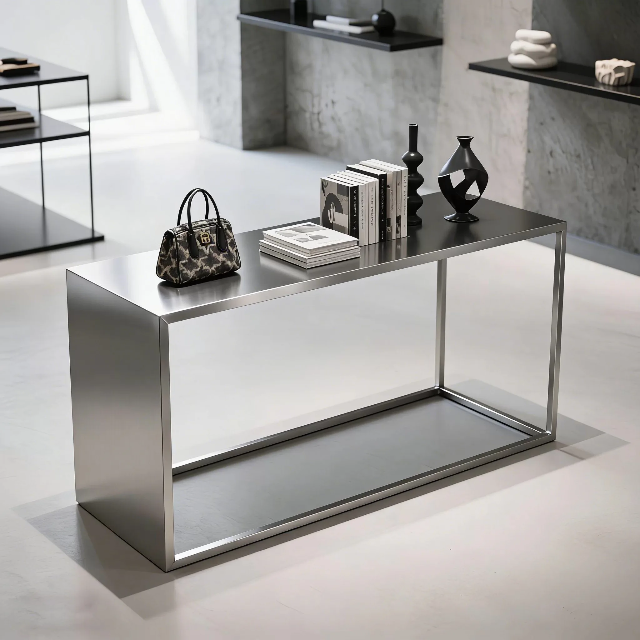 Stainless Steel Island Display Table,Modern Retail Waterfall Display Stand,FreestandShowcase Counter Cloth Store,Florist,Mall