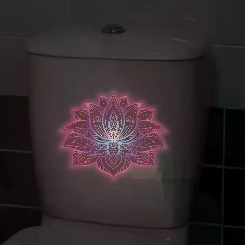 Glow-In-The-Dark Lotus Toilet Stickers Removable Self-Adhesive Bathroom Decor Decals Wall Sticker Home Decor Toilet Seat Sticker