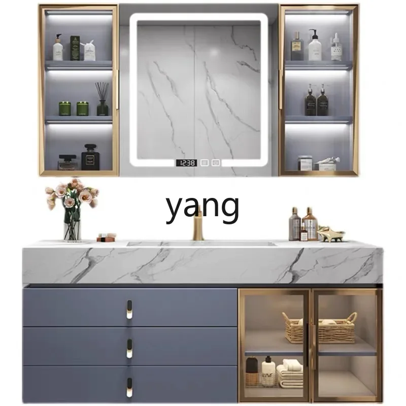 

ZL light luxury bathroom cabinet rock slab integrated washbasin cabinet combination modern washing solid wood washbasin