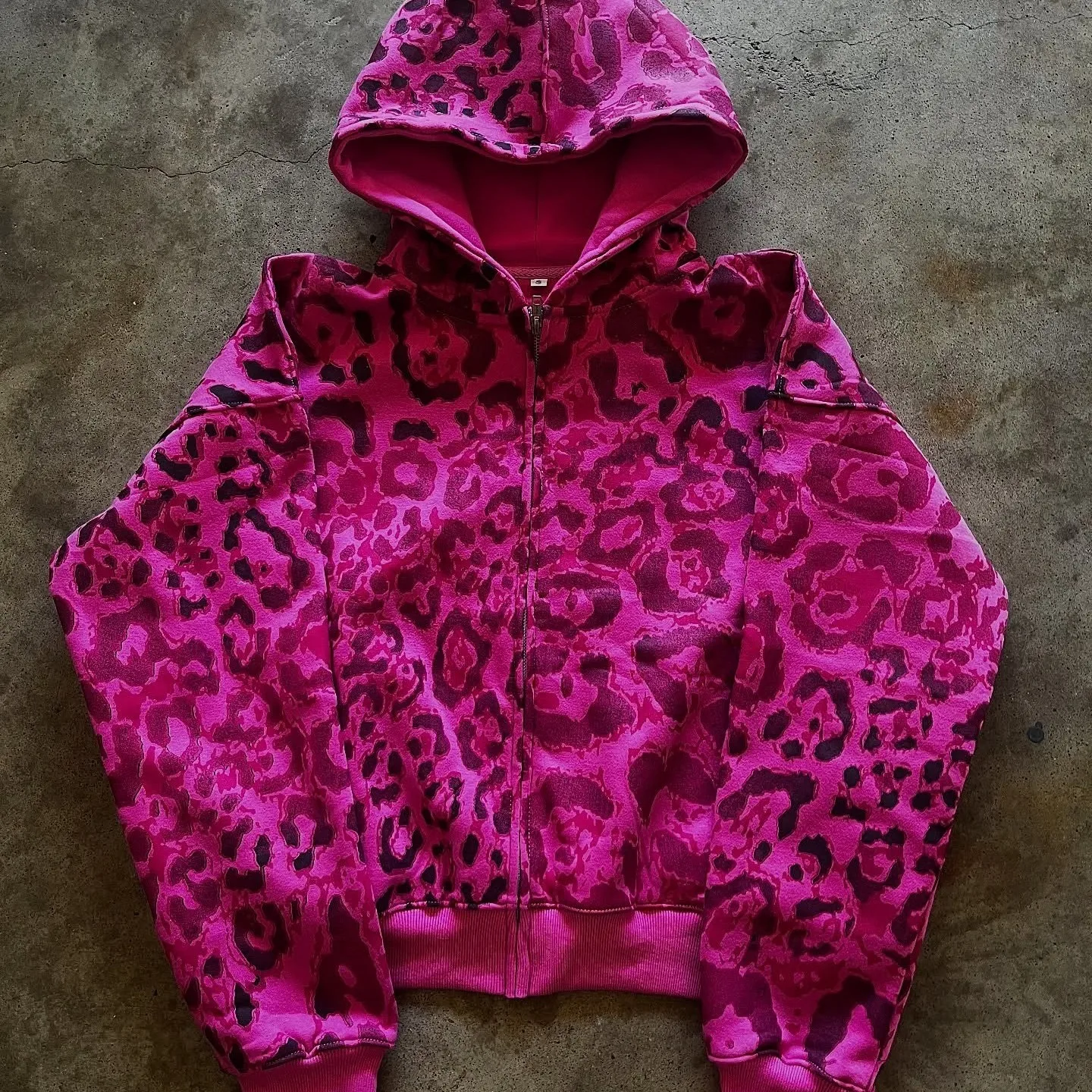 Zip Cropped Hoodie Matching Set Wide Leg Sweatpants Full Leopard Print Y2K Street Outfit For Girls Daily Layered Wear image 6