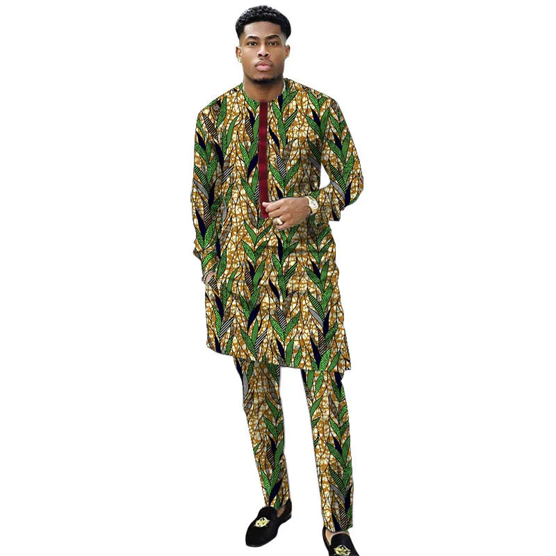 Nigerian Print Men Clothes Set Dashiki Shirts With Trousers Male Pant Suits Traditional Style African Pattern Wedding Wear