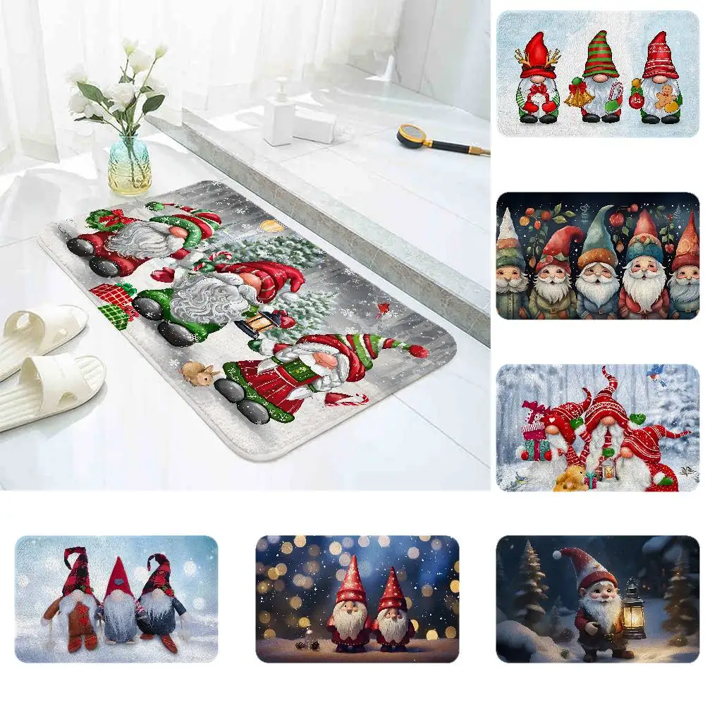 

Christmas Gnomes Floor Mat Home Durable Floor Mat For Entrance Bedroom Washroom Bathroom Doorways Absorbent Non-Slip Foot Mats