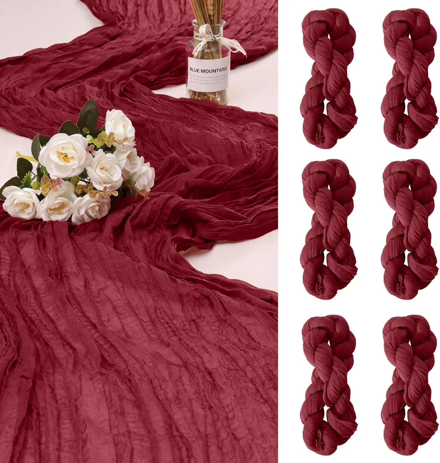 1pcs Christmas Wine Red Cheesecloth Table Runner 10Ft Christmas Gauze Boho Table Runners