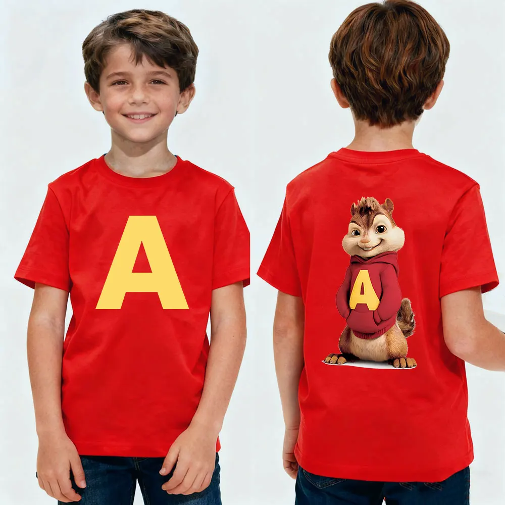 Camiseta divertida con estampado dúplex de Alvin and The Chipmunks, ropa de calle informal a la moda para niños y niñas, camisetas de algodón para la vida diaria del niño