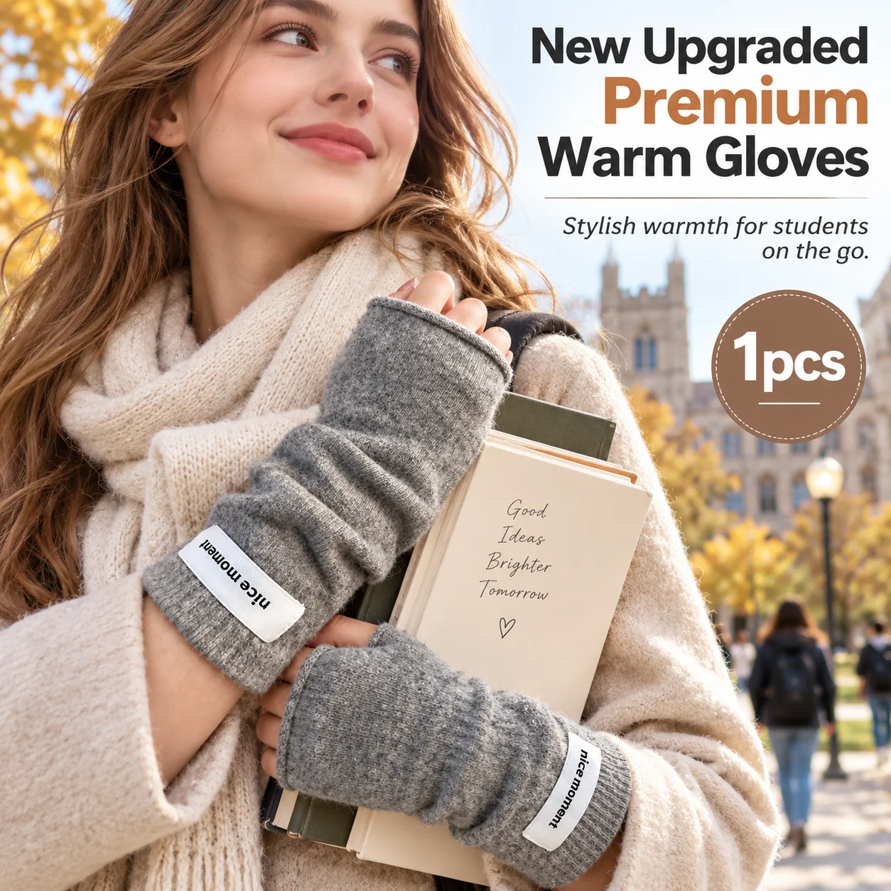 Women's Seamless Knit Half-Finger Gloves, Cashmere-Feel Stretch Hand Cover, Winter/Summer Essential, Xmas Halloween Gift