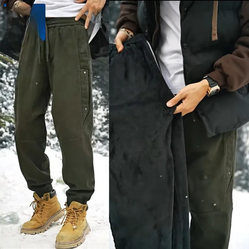 

American Style Fleece Lined Thickened Harlan Casual Pants Men's Autumn Winter Loose Fit Trousers Street Style Workwear