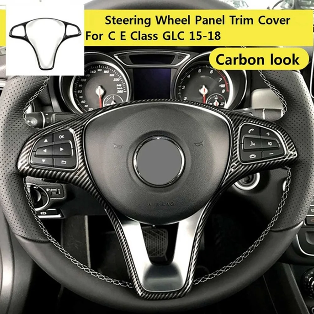 Steering Wheel Panel Cover Trim for Mercedes Benz W213 W205 X253 C E GLC 2014-2017 (Carbon Fiber Texture)