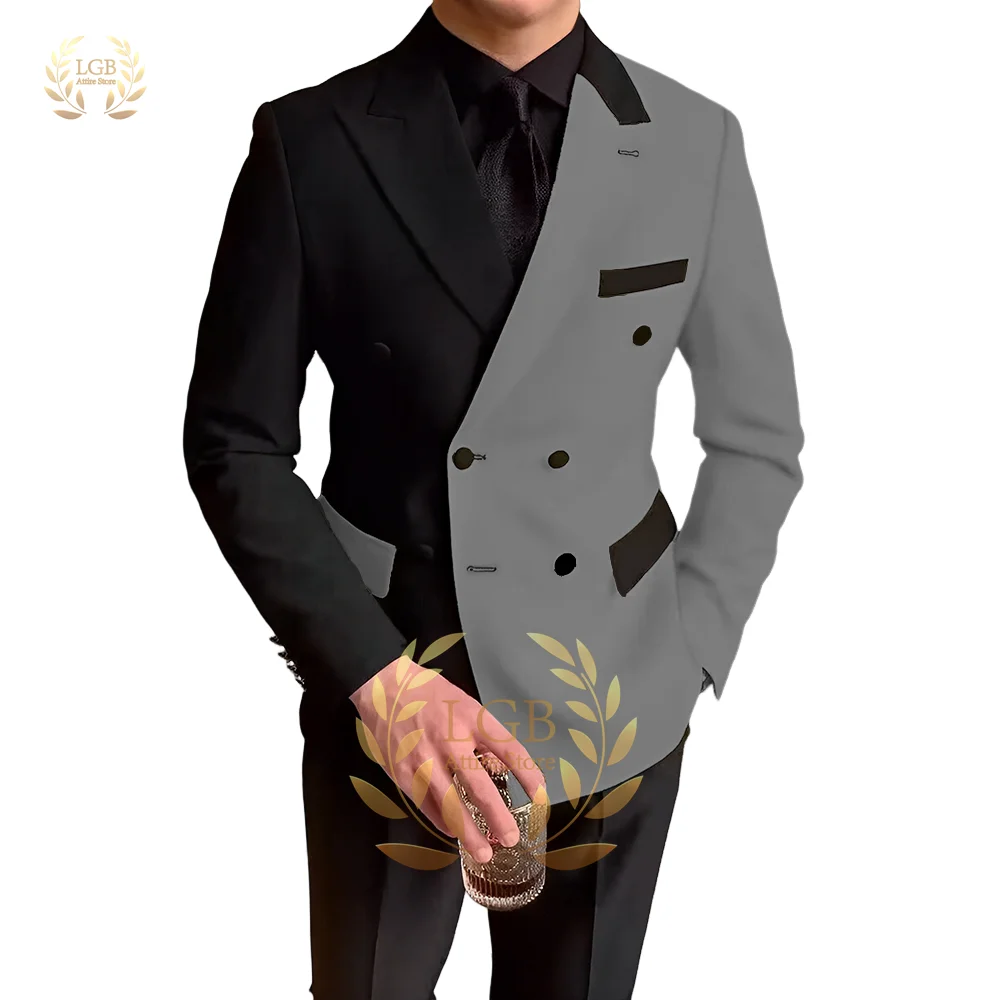 Men\'s 2-piece suit, stylish slim fit double-breasted color matching design, customized personalized party wedding dinner tuxedo