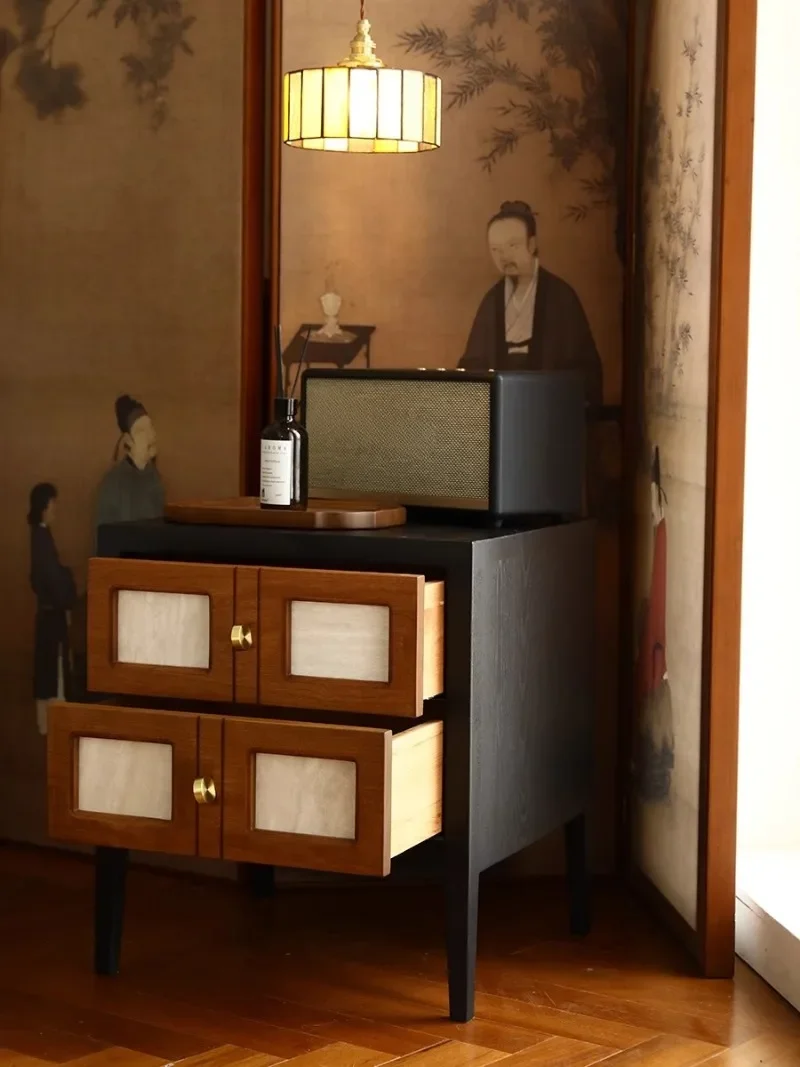 French retro black bedside table contrasting color simple side cabinet Nanyang style Chinese style solid wood