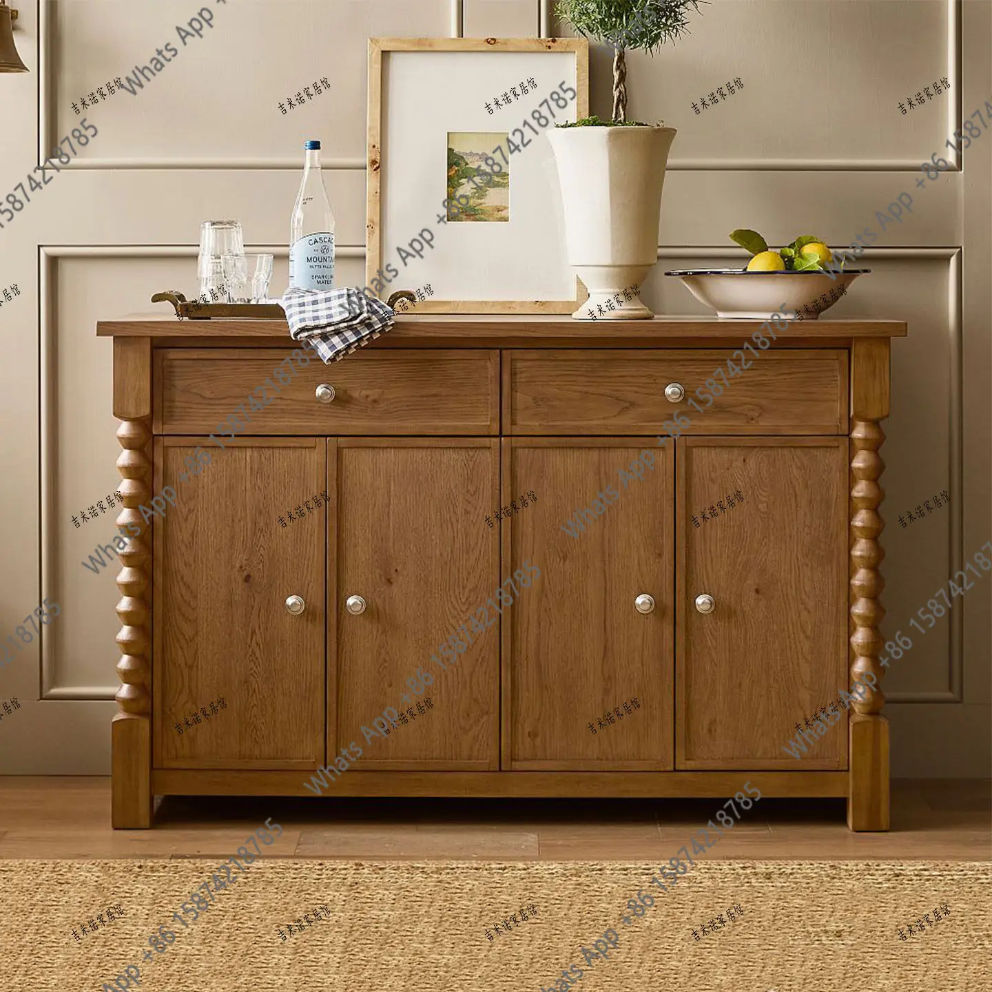 

American solid wood dining side cabinet French living room retro decorative entrance cabinet bedroom bedside storage customiz