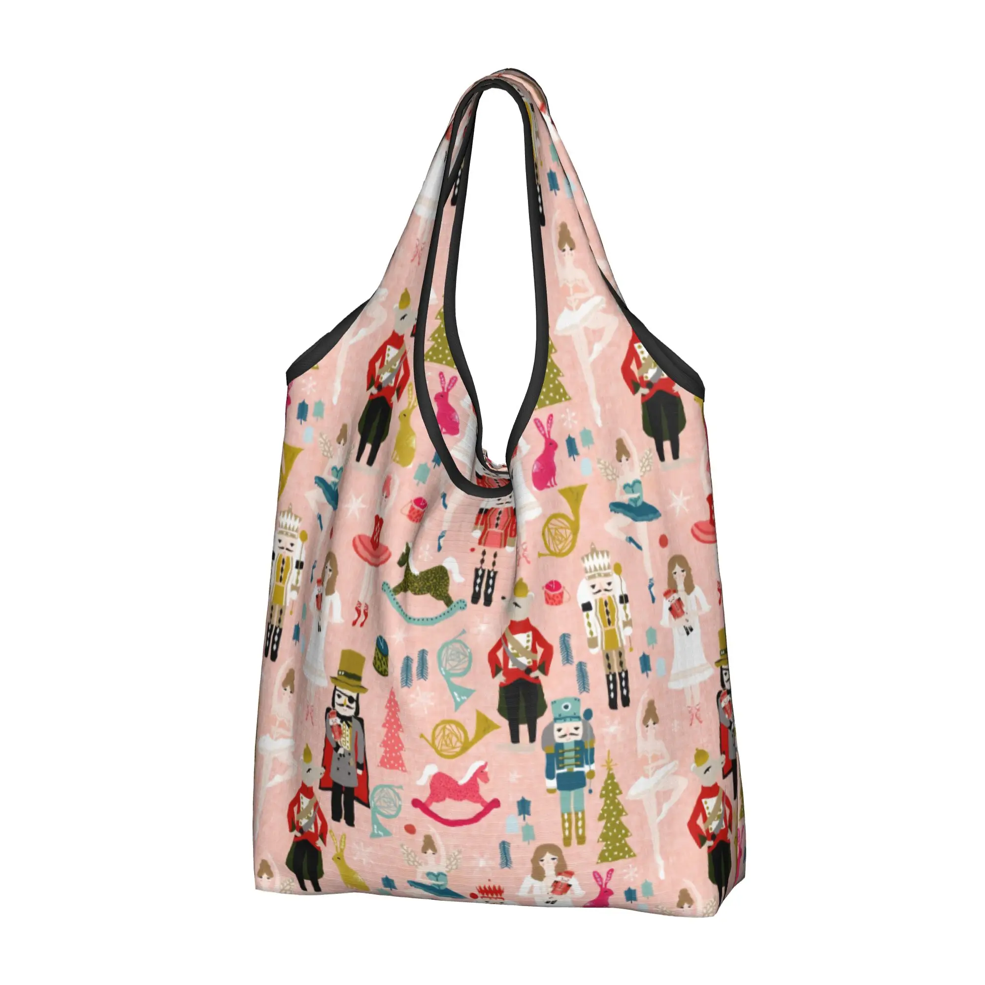 Reusable Nutcracker Ballet Dancer  Shopping Bag Women Tote Bag Portable  Groceries Shopper Bags