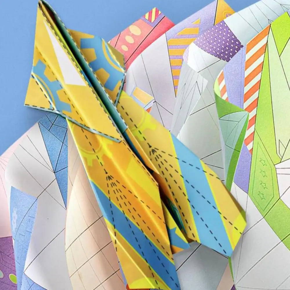 Paper Handmade Colored Paper Set Art Learning Folding Airplane Origami Set 3D Cartoon Versatile Paper Aircraft