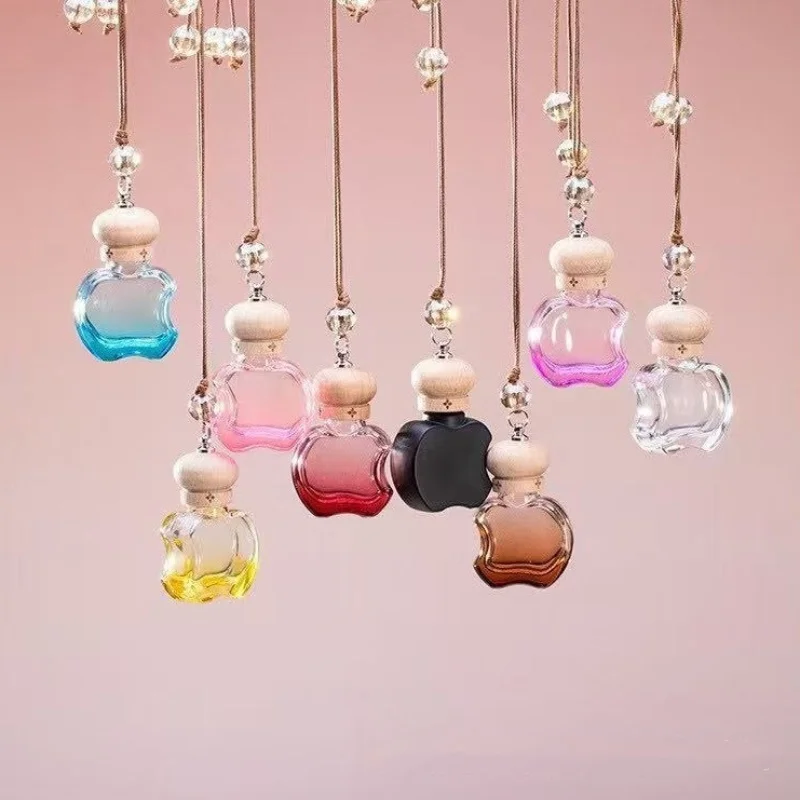 10/30 個新 10 ミリリットル空の車の香水瓶色ガラスエッセンシャルオイルボトル木製キャップ車のフレグランスペンダント装飾