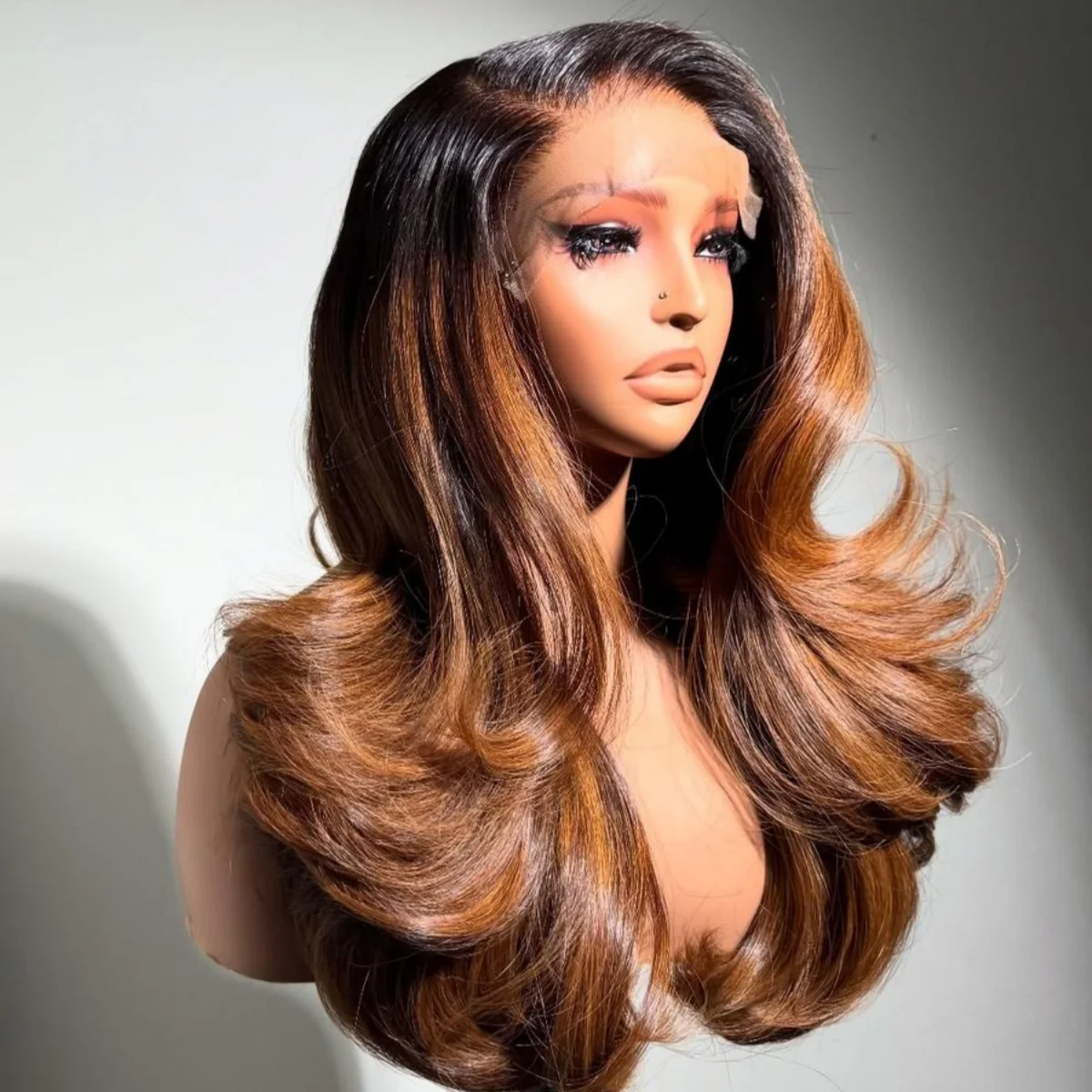 

Long Natural Highlight Brown 24 inch 180Density Wave 5x5 Silk Base Jewish Human Hair With BabyHair Bangs HD Lace European Hair