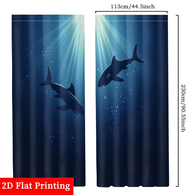 Dark Blue Shark Ocean Print Curtain Curtains Home Decoration Deep Sea Nautical Room Panels for Living Room Bedroom