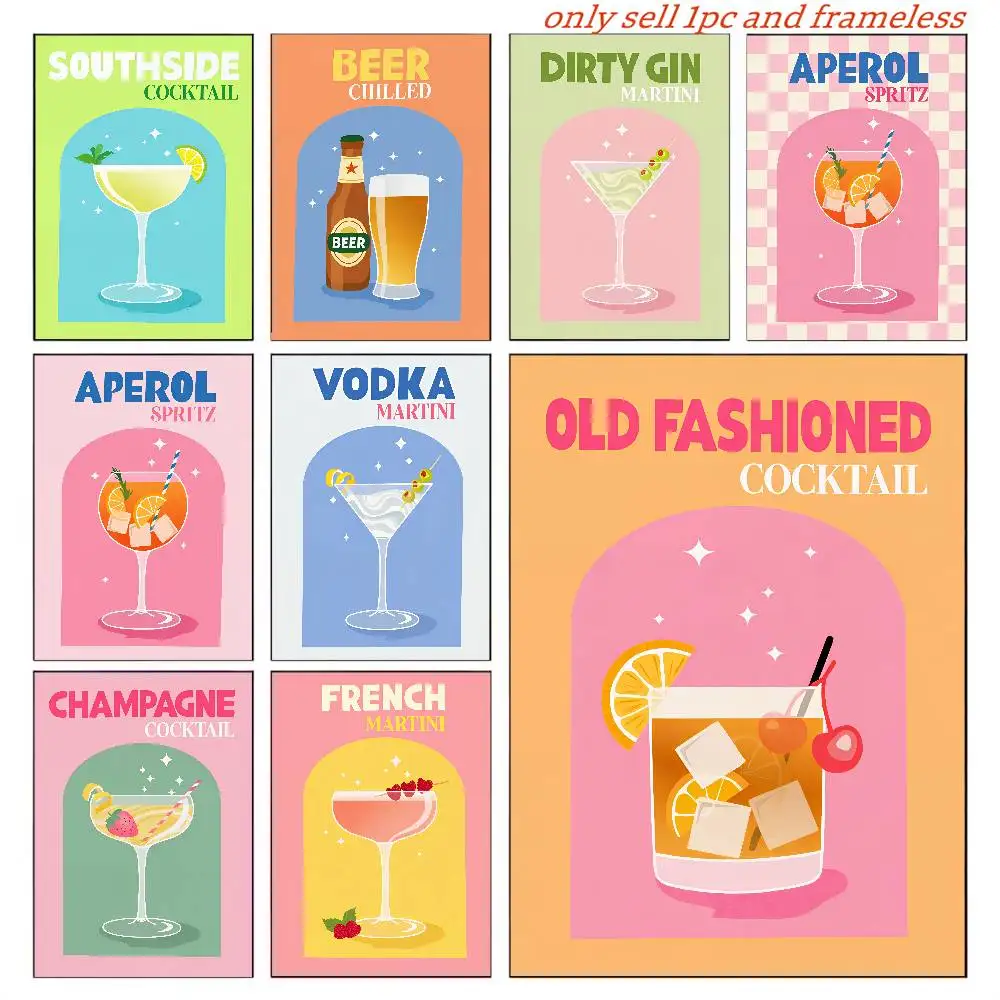 Multicoloured Wine Cocktail Beer Canvas Painting Posters And Prints Drinking Slogan Wall Art Pictures Room Decoration