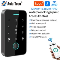 Doble RFID 125Khz + 13,56 MHz NFC Tuya teclado de Control de acceso de huellas dactilares para exteriores IP67 abridor de puerta biométrico impermeable con puerta de enlace