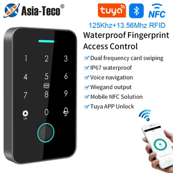 듀얼 RFID 125Khz + 13.56MHz NFC 투야 야외 지문 접근 제어 키패드, IP67 방수 생체 인식 문짝 오프너, 게이트웨이 포함 