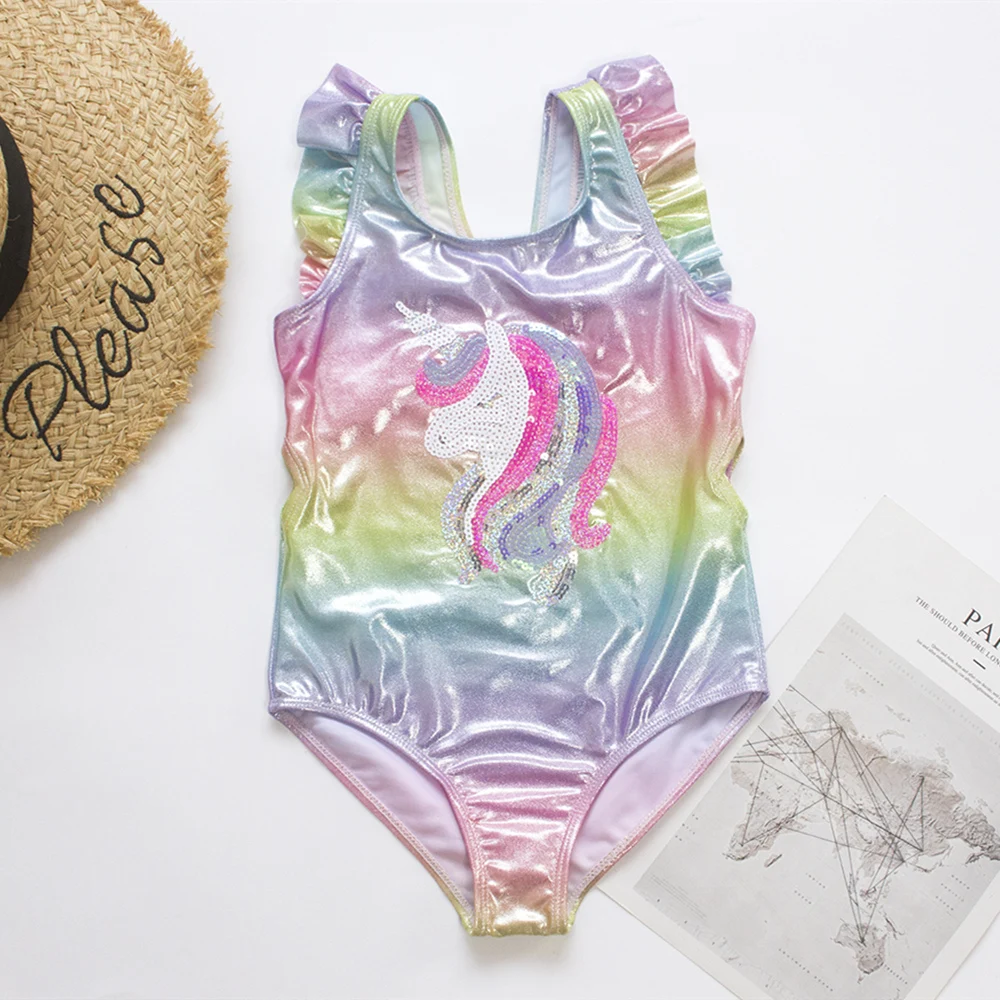 

2024 Fashion Nylon Printed Swimsuit Girls One-piece Bathingsuit Coconut Tree Print Children Swimwear A282