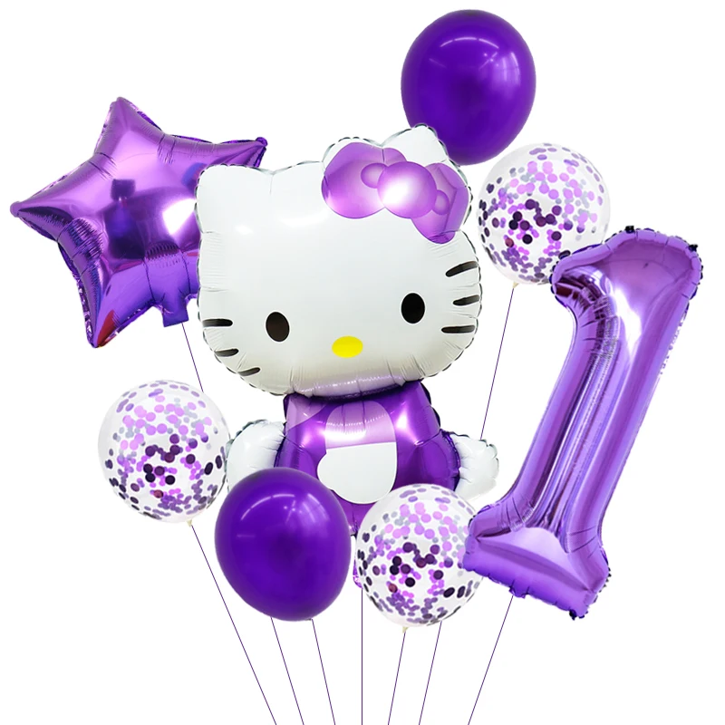 8pcs Hello Kitty Foil Balloons set anime cat Confetti Latex Balloon Kids Birthday Party Decorations Balloon Baby Shower Supplies