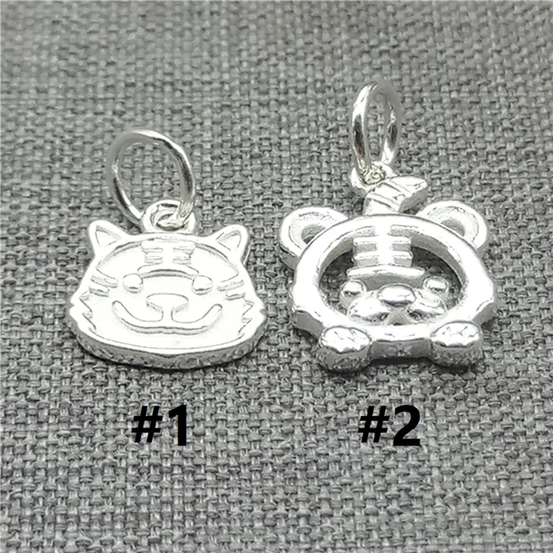 2 Pieces Small Shiny Tiger Charms in 925 Sterling Silver for Animal Bracelet and Necklace Making