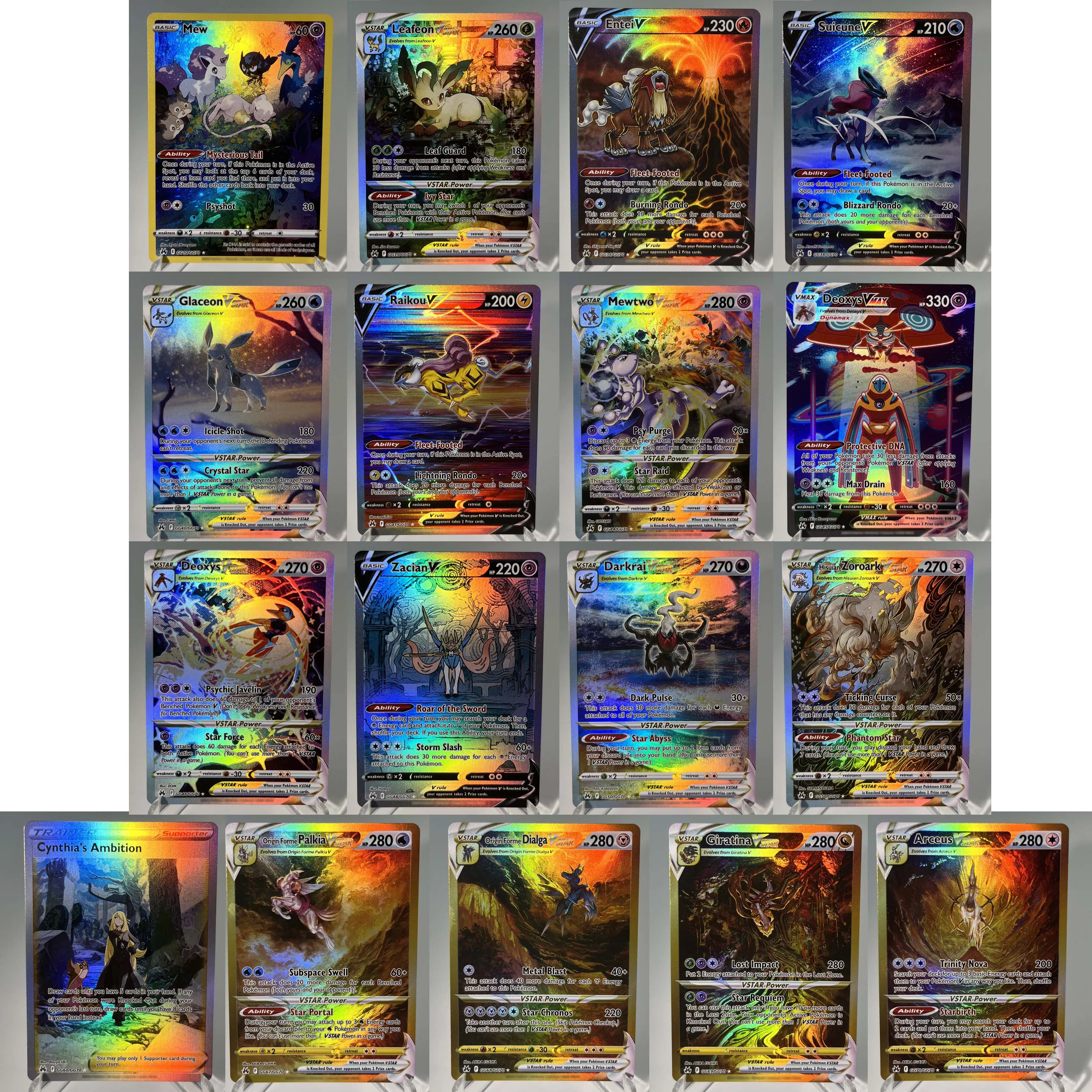 بطاقات تاج زينيث PKM PTCG5-C قوس قزح نادرة Mewtwo Giratina Arceus Leafeon VSTAR مجموعة ألعاب المعركة هدايا للهوايات