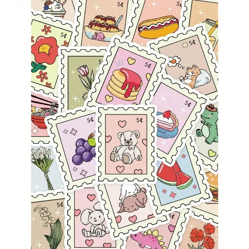 

50pcs Cartoon Cute Stamp Series Stickers, Suitable For Scrapbooking, Diary, Notebook, Water Bottle, Car, Faith-Based Design With Positive Messages, Great For Gifts,School Supplies,Back To School
