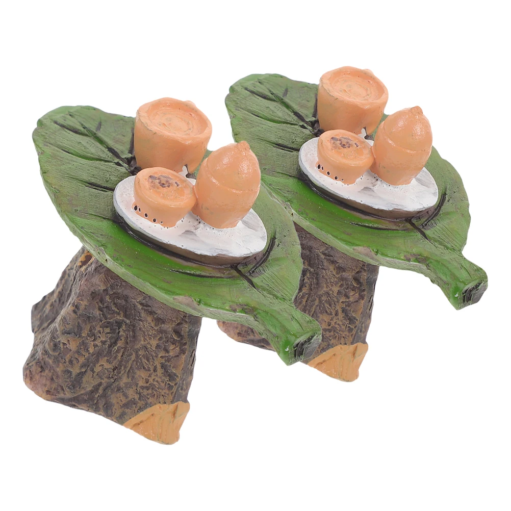 

2pcs Micro Ornament Resin Tea Table Decor Fairy Garden Dollhouse Decor Mini Table Model Toy Gardening Accessories
